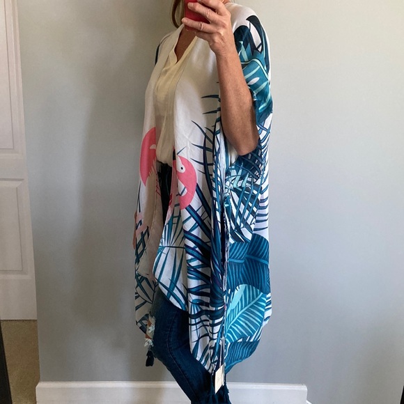 Flamingo Print Boho Kimono - Picture 7 of 9